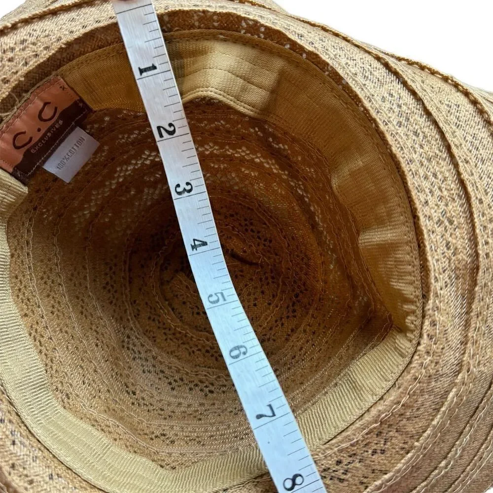 C.C Exclusives Beige Straw Sun Hat Wide Brim Braided Women's One Size